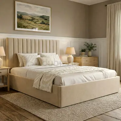 Beige color Brand New Queen size bed with medical mattress good quality Queen bed