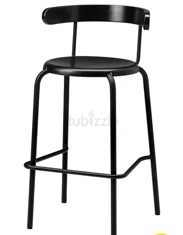 Black metal bar stool Ingvar IKEA with curved backrest