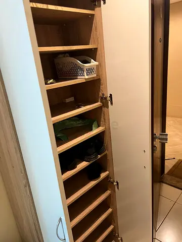 Slim Tall Shoe Cabinet (Oak  White) - Multiple Shelves
