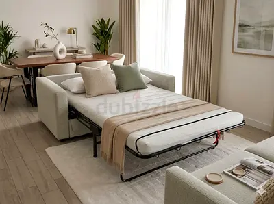 Beige pull-out sofa bed (convertible ikea vimle