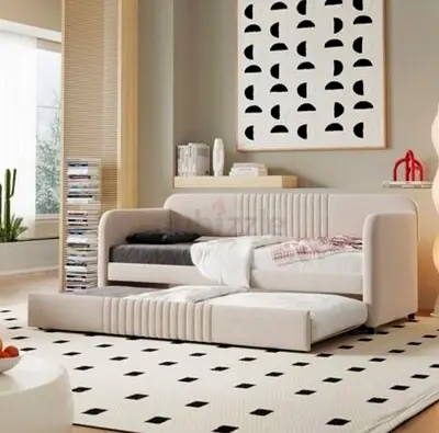 Beige sofa bed with pull-out trundle — brand new