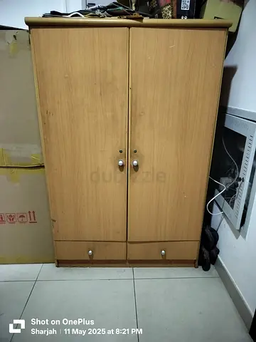 2-Door Wooden Wardrobe with Bottom Drawers (Used)