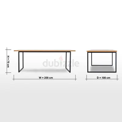 My 200 x 100 x 75 cm Wood-Top Table with Metal Frame (Dining/Work Table) with chairs