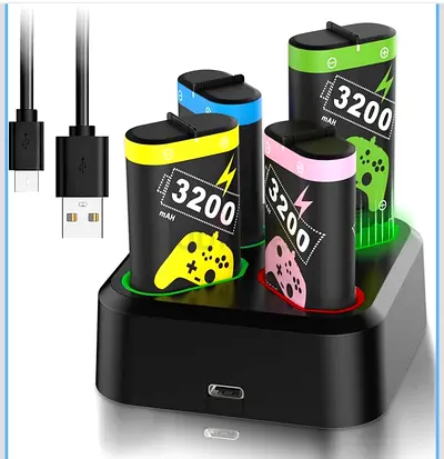 4 Pack 3200mAh Rechargeable Battery Packs for Xbox One  Series X|S Controllers, Charging Dock with