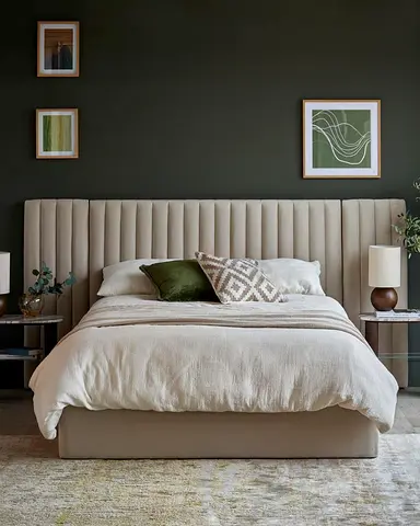 King Size Upholstered bed with tall channel headboard
