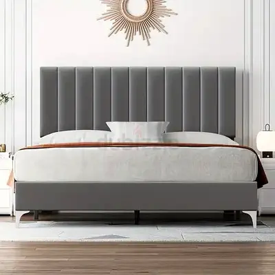Classified Grey Upholstered Bed Frame with Channel-Tufted Headboard