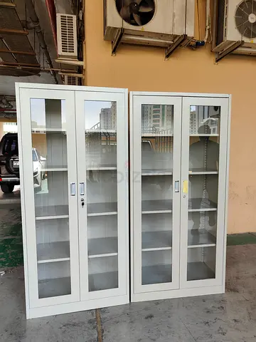 White Metal glass-door storage cabinets (office/lab)