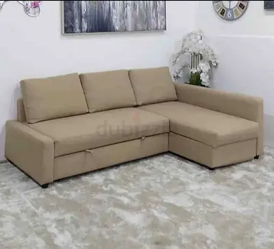 Beige L-shaped Corner Sofa bed with Chaise and Storage - Good Condition