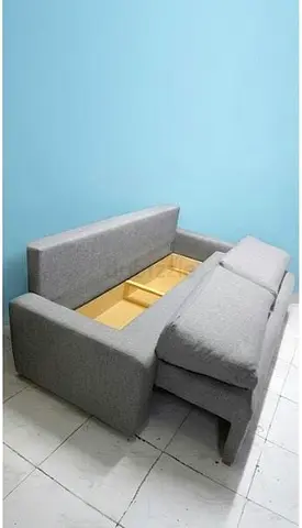 My grey fabric sofa with under-seat storage - good condition