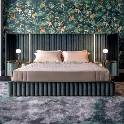 Modern king Size Velvet Bed With Channel Upholstered Bed with Tall Headboard