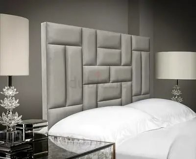 Grey Upholstered Geometric Headboard brand new