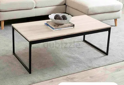 Pan home Light Wood Coffee Table with Black Metal Frame