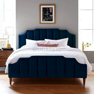 Dark Blue King Size Velvet Upholstered Bed Frame