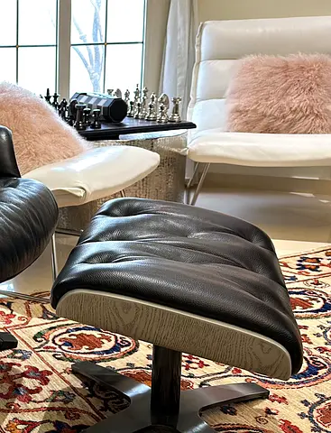 MARINA HOME Shayan foot rest ottoman in black leather