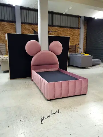 My pink velvet kids bed with ear headboard (single)