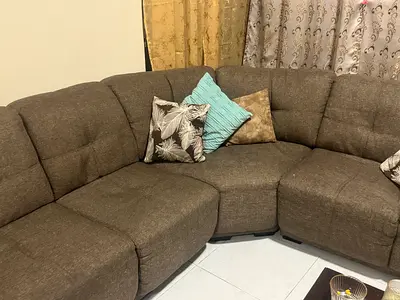 L-shaped Brown Fabric Sectional Sofa - Comfortable, Good Condition
