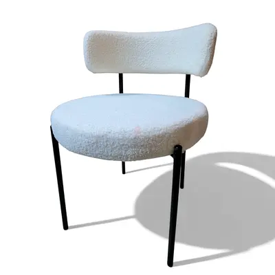Modern white bouclé accent chair - black metal legs