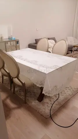 Dining table + 4 upholstered chairs - light beige set