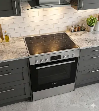 Bosch freestanding electric ceramic 4 hobs stove oven fan cooking range by vbn 60cm