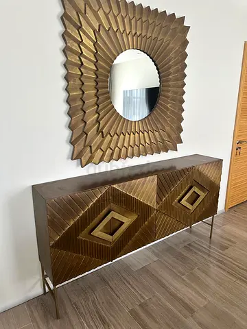 Luxury Gold Console Table  Mirror Set – Solid Wood