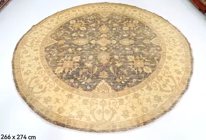 Afghan Round handwoven Oriental rug, 266 x 274 cm (beige/grey)