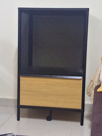 Industrial-style metal  wood shelf with drawer
