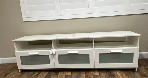 White TV Stand / Media Console with Frosted Glass Panels