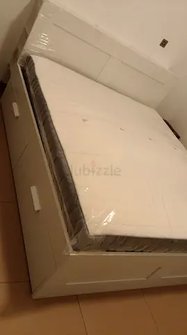 ikea white storage bed with mattress - good condition(Queen Or King)