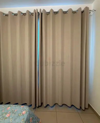 1 pair blackout curtains. 2 pair blackout + sheer curtains. With double rods. Very good quality