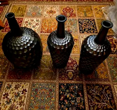 Set of 3 Textured Black Decorative Vases