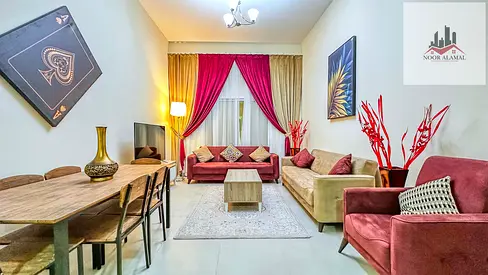 Dubai Mirdif, opposite City Centre Mirdif. 3 bedrooms, living room, 4 bathrooms, brand new, fully furnished with hotel-style