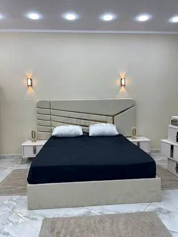 Upholstered Bed Frame with Modern Headboard