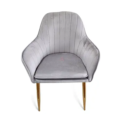 Gray velvet accent chair with gold legs