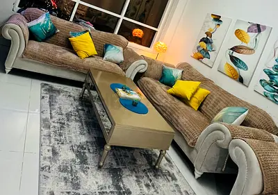 (3 + 3 ) 6 seater sofa upholstered  with cushions and covers