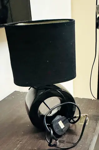 Black Ceramic Table Lamp with Fabric Drum Shade