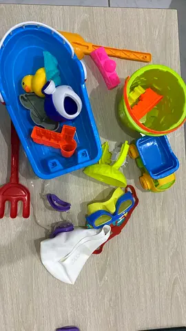 Kids beach and sand toy set — bucket, shovel, molds, boat and goggles
