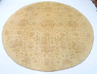 268 x 271  cm  8.10 x 8.11  ft afghan Round beige hand-knotted Middle Eastern-style rug