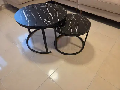 Set of 2 Nesting Coffee Tables — Black Marble-Effect Tops