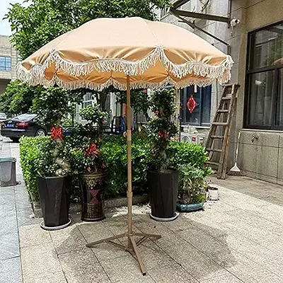 Vintage Garden Parasols with Fringed, Outdoor Patio Umbrella Dining Table Umbrella for Backyard/Deck