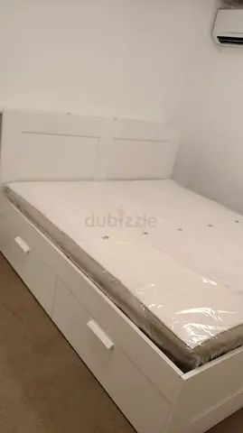 ikea White storage bed frame with mattress (drawers included)
