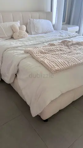 Luxury Bouclé King Bed + Headboard | Cream Aesthetic | 1 Year Use