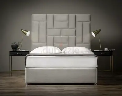 Grey Upholstered Geometric Headboard brand new