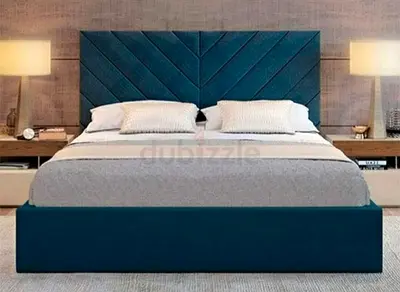 Modern Queen Size upholstered platform bed with chevron headboard