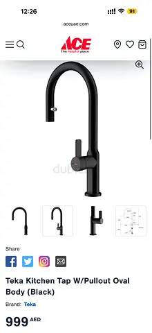 Teka Kitchen Tap with Pullout Oval Body (Black)
