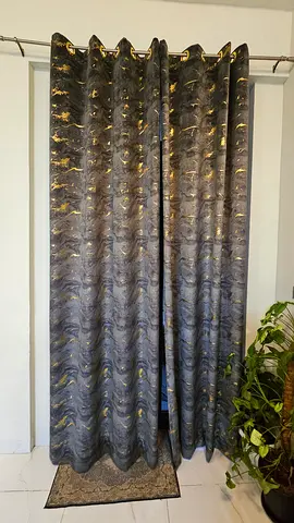 Blue and gray velvet blackout curtains with/ without rods