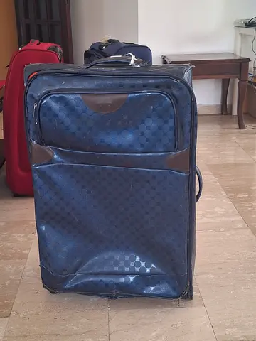 My large navy checked rolling suitcase - good used condition