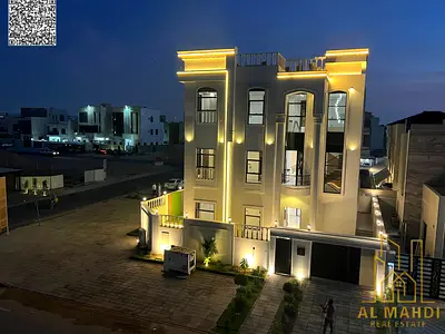 Luxury classic villa for sale in Al Zahia, located on the corner of two streets, with a luxurious design, including registration fees, electricity and