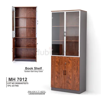 Tall Bookcase/Cabinet with Glass Doors - Golden Oak Grey (80×40×200 cm)