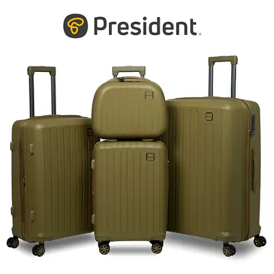 President 4-piece black hard-shell roller luggage set — free crossbody sling bag