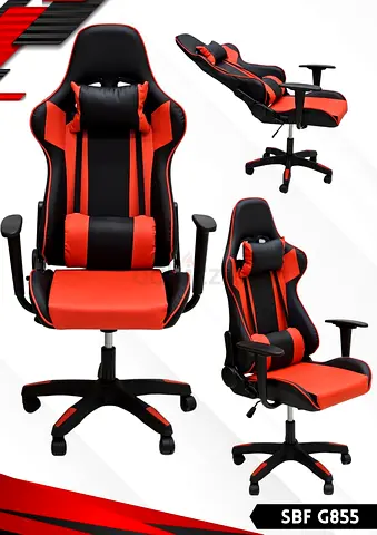 Red  Black Reclining Gaming Chair with Lumbar  Neck Pillow